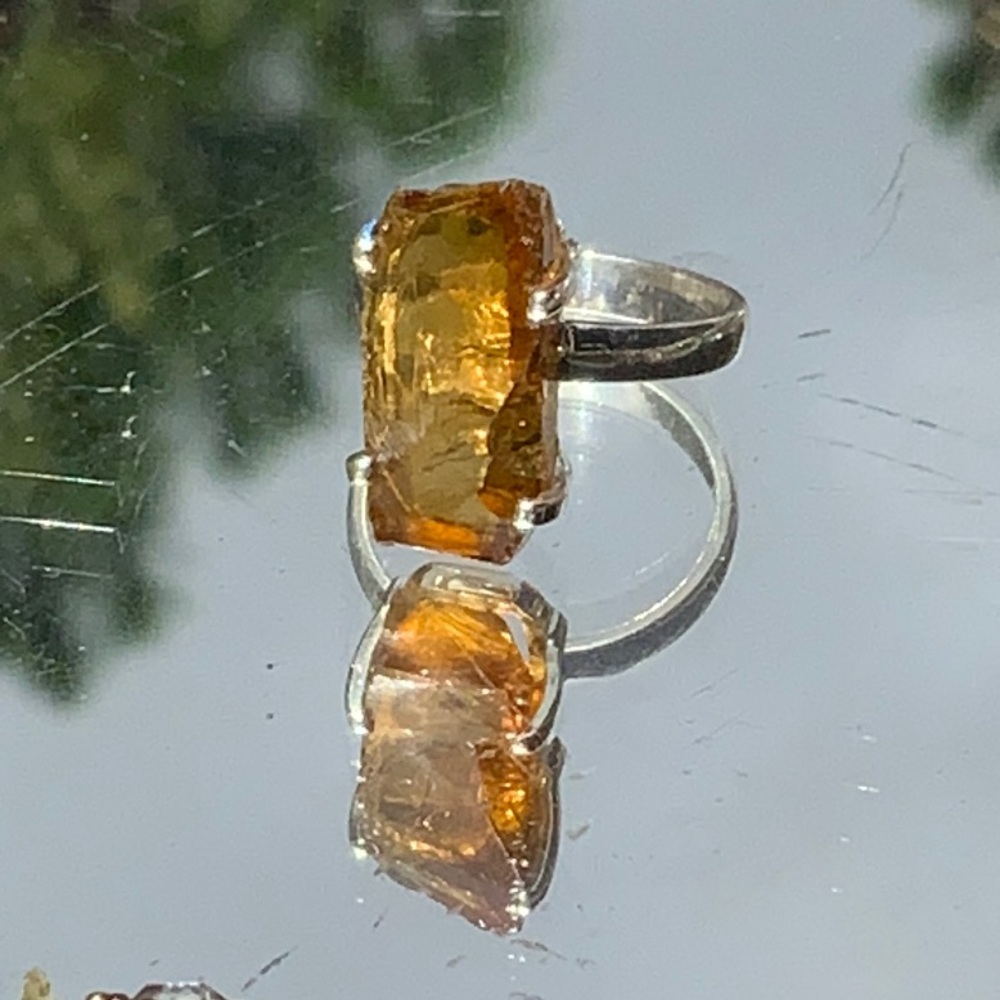 NATURAL COGNAC QUARTZ 925 STERLING SILVER RING, SIZE 6
